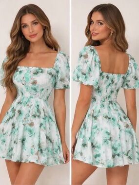 🌸NWT SKY TO MOON GREEN FLORAL MINI DRESS SIZE SMALL🌸